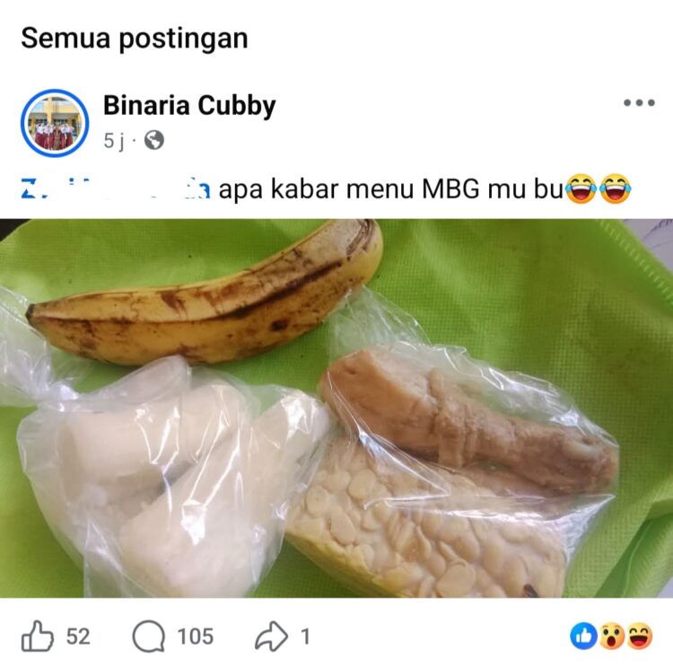 Tangkapan layar menu MBG di wilayah Juata Laut menjadi sorotan usai viral di media sosial.
