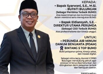 TOP Pembina BUMD 2026 Diraih Bupati Bulungan, Sunaryo Beri Apresiasi Tinggi